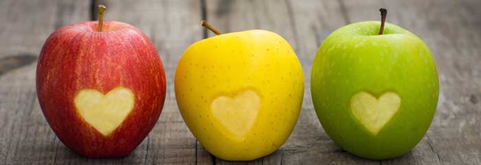 Red, yellow and green apples