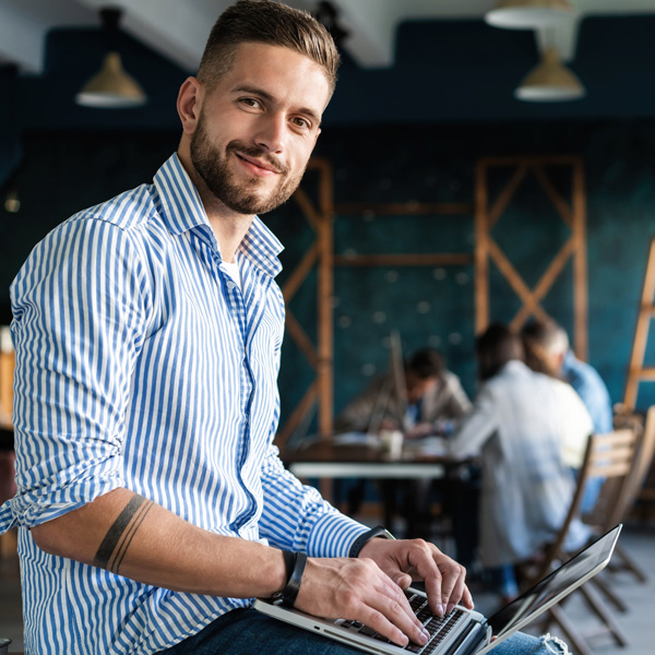 professional man on computer