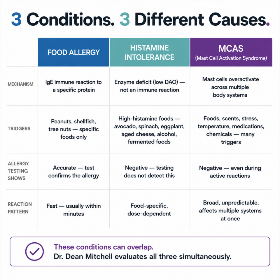 difference between mcas, histamine intolerance, and food allergies